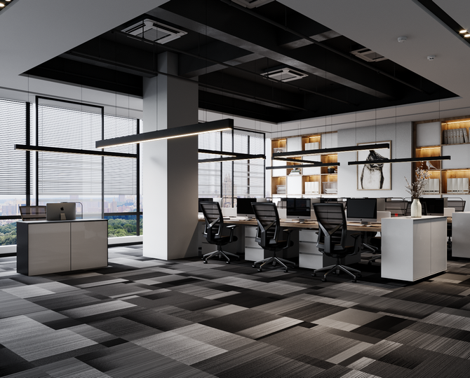 Elantra Square Grey Loop Modern Office Carpet Tiles