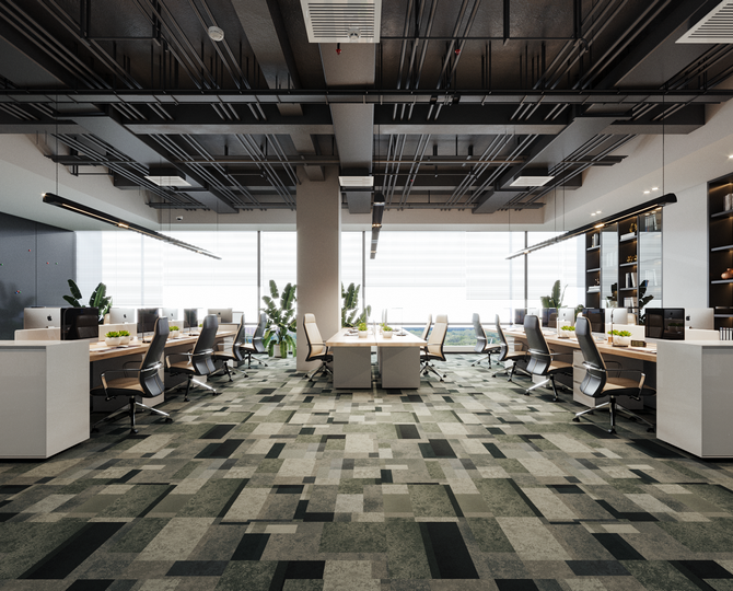 Mondrain Brown-1 Loop Modern Office Carpet Tiles