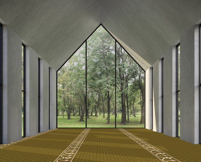 Green Cut Tradizionale Prayer Room Carpet